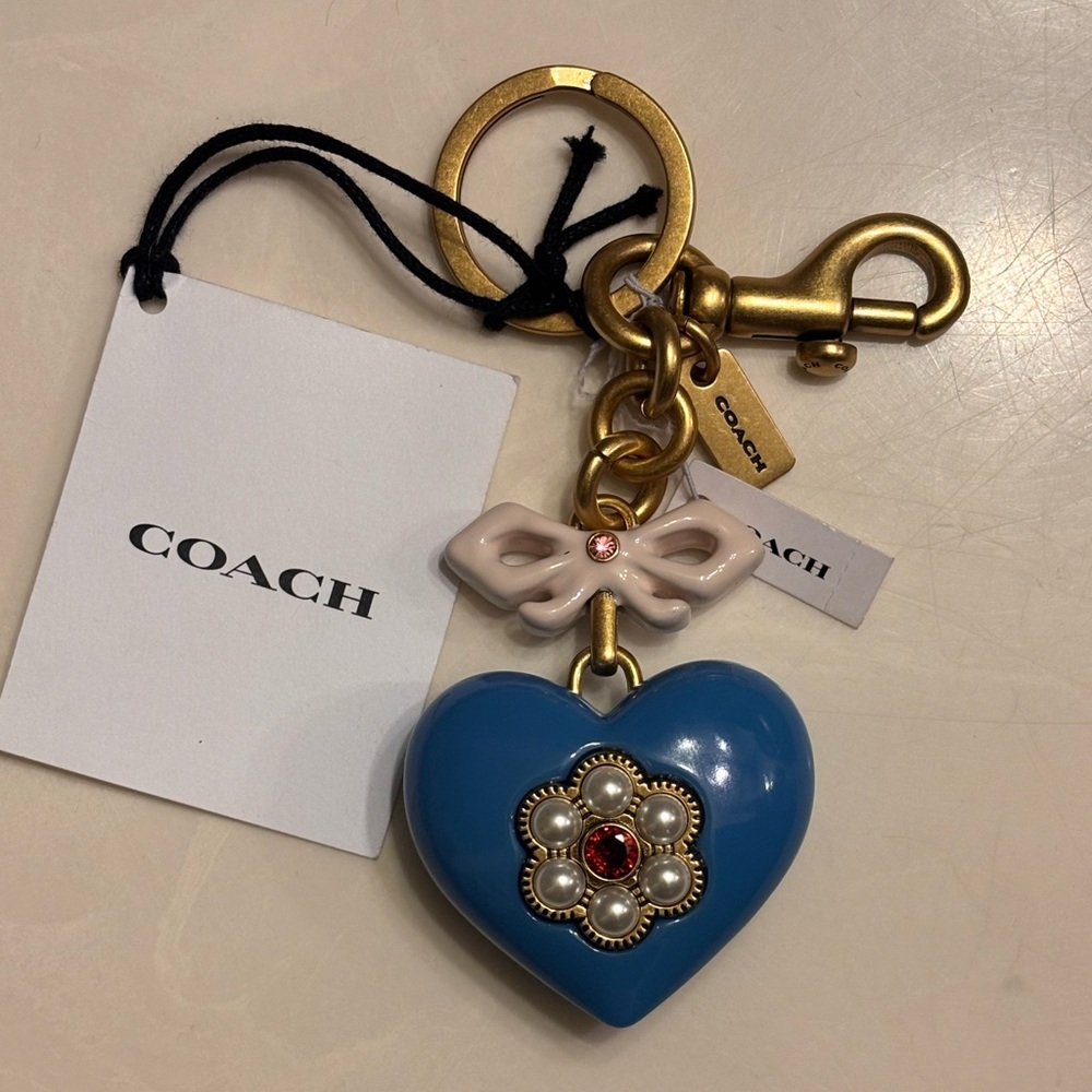 NWT COACH BLUE HEART BAG CHARM